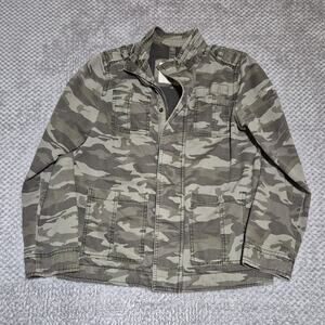 Abercrombie Fitch Kids Jacket Youth 15/16 Green Camo Military Patch Pockets
